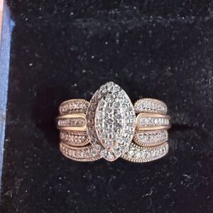 10k Solid Gold Diamond Bridal Ring Set Engagement and Wedding Band